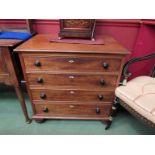 A George III mahogany chest of four graduated drawers of diminutive size,