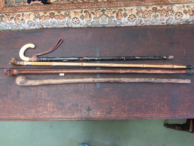 Four walking sticks including dog and cat handle examples - Image 2 of 2