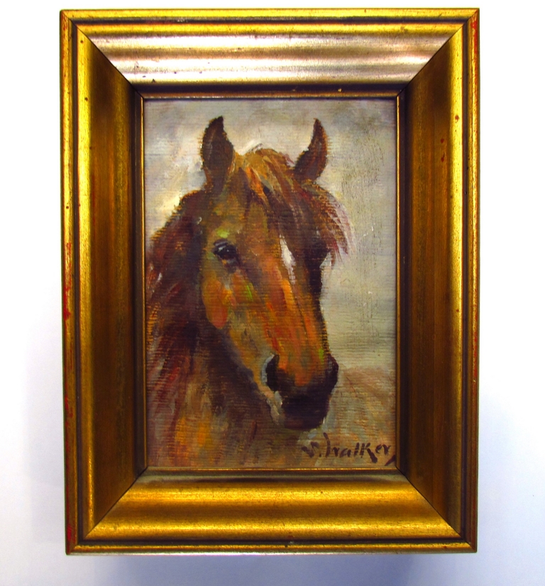 STEPHEN WALKER (1900-2004) Oil on paper on canvas profile of horses head, signed lower right, 16.