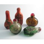 Five various opium bottles including interior painted scenes,