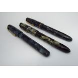 Three Burnham fountain pens No. 51, No. 55, No.