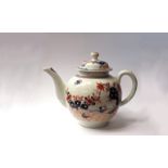 A Lowestoft porcelain bullet shape teapot, Imari palette,