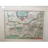 A Saxton map of Suffolk, framed and glazed,