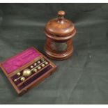 A late Victorian Sikes Hydrometer made by W & J Barrow London and a treen tobacco jar with