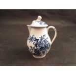 A Lowestoft fence pattern cream jug with sparrowbeak spout and cover, hair line to body,