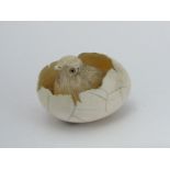 A 19th Century carved ivory netsuke, chick in eggshell,
