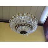 A French ormolu and crystal glass bag chandelier,