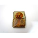 An Adolph Scott silver enamelled card case, dog in leather jacket to front,