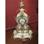 A large porcelain clock on stand,