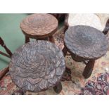 Possibly Peter Heap of Wetwang, Nr Driffield, three carved oak tables with floral detail,