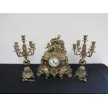 Imperial made in Italy brass clock garniture with German movement 42cm tall