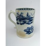 A Lowestoft porcelain tankard blue and white transfer pattern