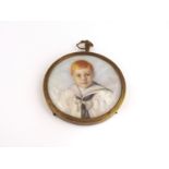 A miniature painting on ivory of young red haired lad in nautical outfit