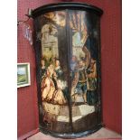 A late 18th Century continental corner cupboard with painted figural detail,