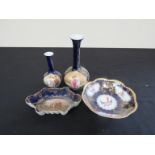 Four handpainted Vienna style items including vases and dishes