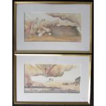 Two framed and glazed watercolours of Egyptian scenes with camels,