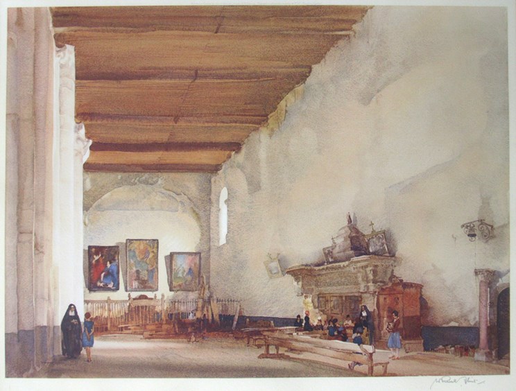 WILLIAM RUSSELL FLINT (1880-1969) A framed and glazed print of interior of nunnery,