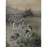 ARTHUR CHARLES DODD (fl 1878-1891) A framed and glazed watercolour of fox and hounds on a hunt with