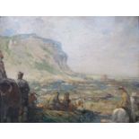 GEORGE SMITH R.S.A (1870-1934) A large framed oil on canvas, figures on horseback in coastal scene.