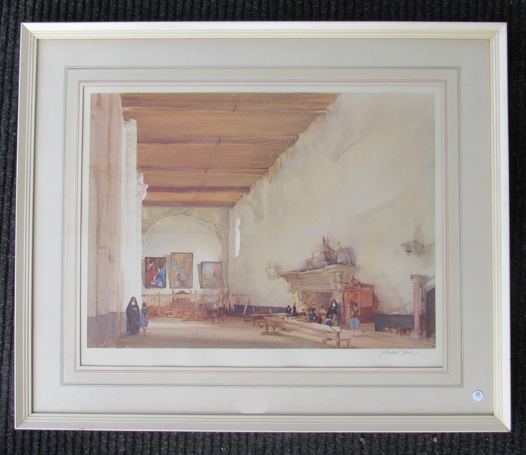 WILLIAM RUSSELL FLINT (1880-1969) A framed and glazed print of interior of nunnery, - Bild 2 aus 2