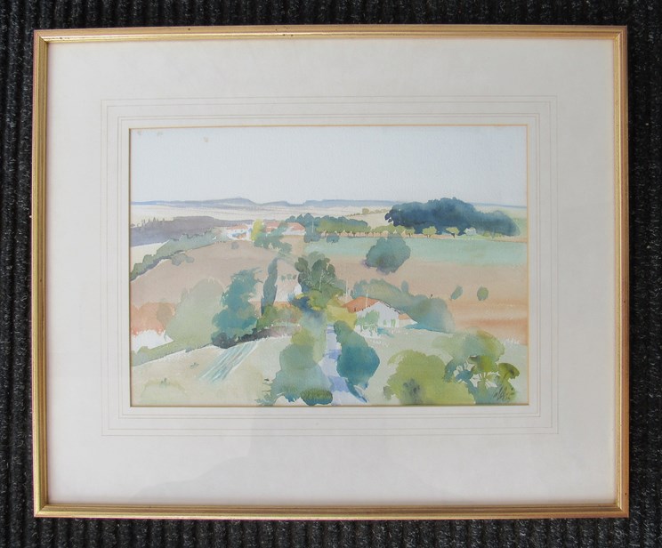 HAROLD YATES (1916-2000) A framed and glazed watercolour entitled 'La Lande'. - Bild 2 aus 3