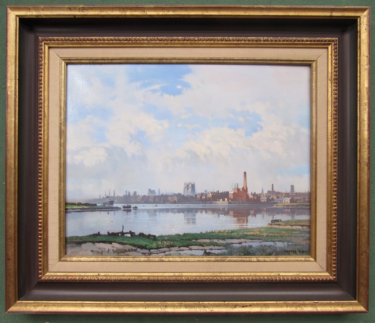 WALTER DEXTER R.B.A (1876-1958) (ARR) A framed oil on canvas, 'Prospect of Lynn'. - Bild 2 aus 4