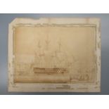 W C NOWELL (XIX): A monotone watercolour on paper stuck to card of a three mast ship.