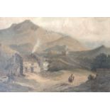 REV JAMES BOURNE (1773-1854) A gilt framed depicting a mountainour scene with stone cottages and