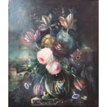 A Late 17th / early 18th century Dutch oil on canvas still life of flowers in a glass vase with