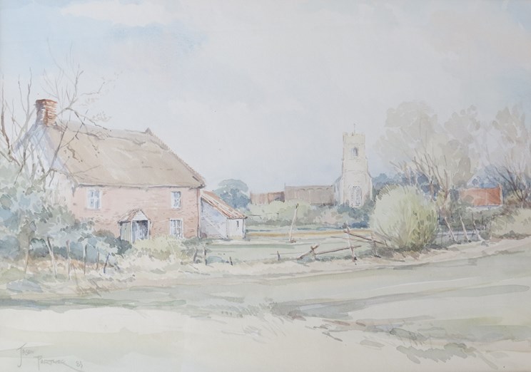 JASON PARTNER (1922-2005) A framed and glazed watercolour entitled 'A Corner of the Village' -