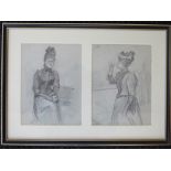 GEORGE HERBERT JUPP (1869-1942) A framed & glazed pair of pencil sketches of Victorian ladies.