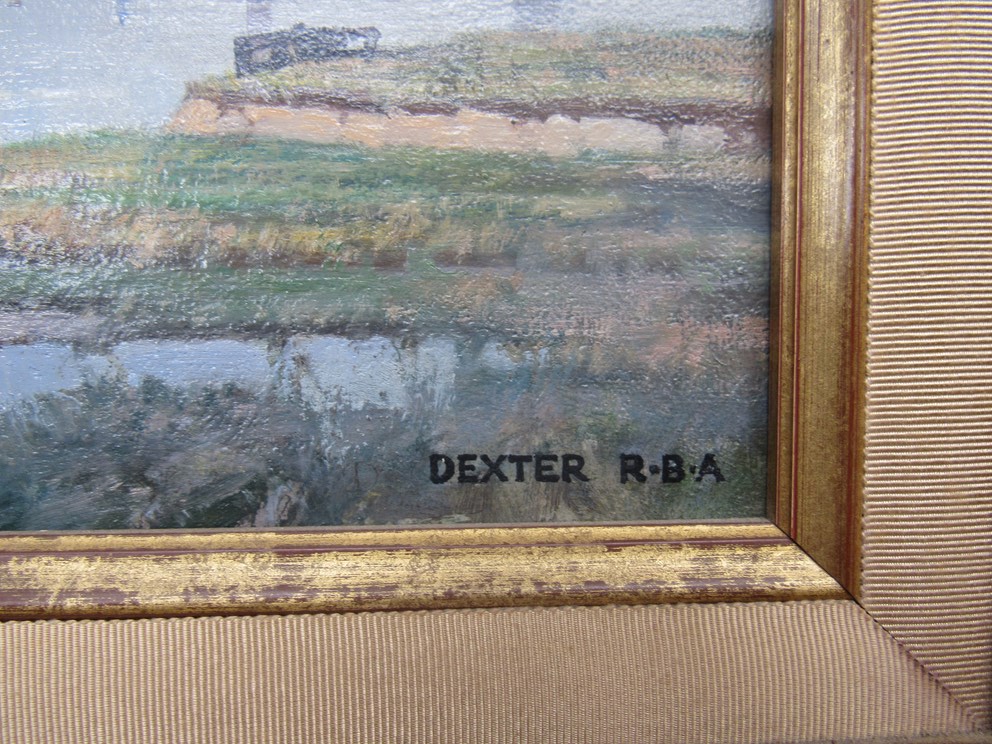 WALTER DEXTER R.B.A (1876-1958) (ARR) A framed oil on canvas, 'Prospect of Lynn'. - Bild 3 aus 4