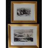 Two gilt framed monotone ink wash landscapes, both unsigned works.