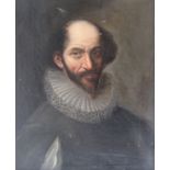 A 17th Century oil on canvas portrait of a gentleman wearing a wide ruff.