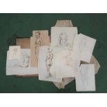 A 19th Century folio of pencil and pen and ink drawings of female and male nude studies.