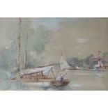 ARTHUR E DAVIS (1893-1989) 'Horning Ferry' watercolour wash with white,