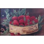 A late 19th Century/early 20th Century oil on canvas still life of strawberries in a basket,