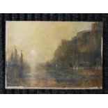 An unframed small oil on card in the manner of JMW Turner, 12cm x 17.