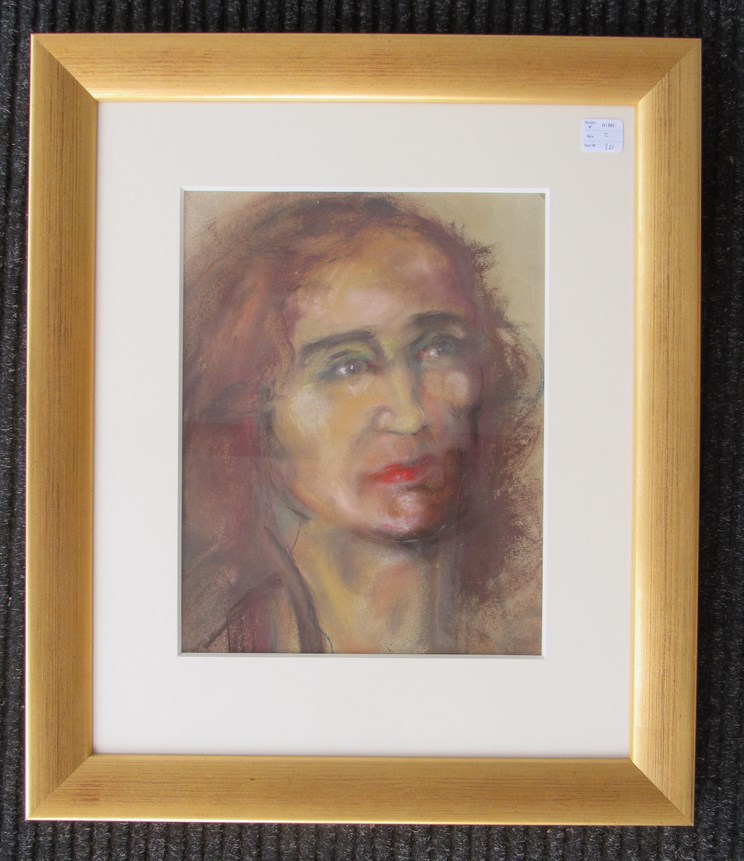 An unsigned framed and glazed pastel portrait of female head. - Bild 2 aus 2