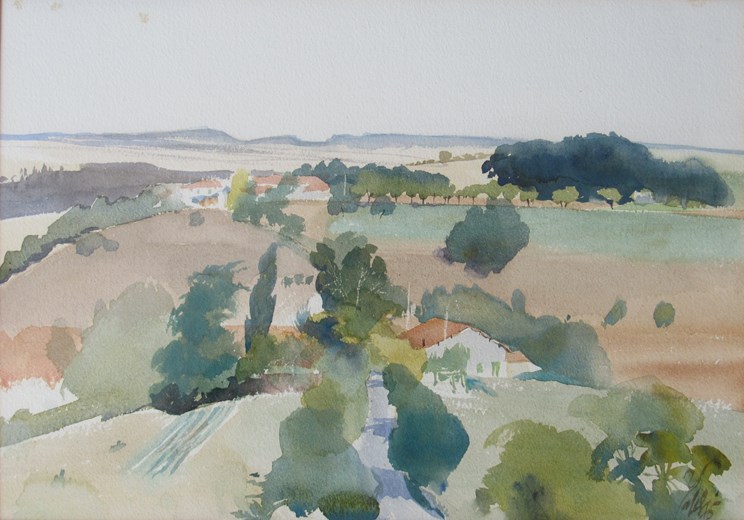 HAROLD YATES (1916-2000) A framed and glazed watercolour entitled 'La Lande'.