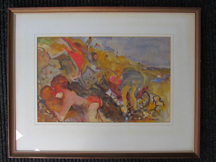 CONSTANCE STUBBS (1927-2015) A framed and glazed watercolour entitled 'Sunday on the Beach'. - Image 3 of 3