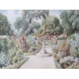 R.L. BROWNING (XIX/XX) : A framed and glazed watercolour, 'Summer garden with sundial to centre'.