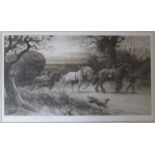 HERBERT THOMAS DICKSEE (1862-1942) A framed and glazed etching of Suffolk Punch horses pulling a