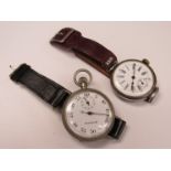 A Refmetar stopwatch, two oversized wristwatches, a Chronosport pocket watch and a fob watch case,