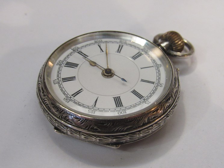 A late 19th/early 20th Century silver open faced fob/pocket watch with Roman enamel dial,