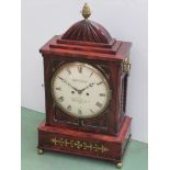 A Regency flame mahogany and brass inlaid bracket clock, painted metal Roman dial signed Springall,