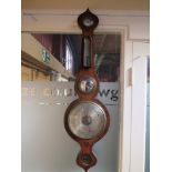 A 19th Century rosewood and brass inlaid 8" five dial wheel barometer with pointed top,