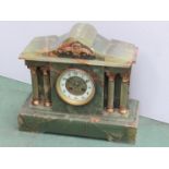 A green onyx mantel clock of architectural form, Arabic chapter ring, ormulu mounts,