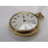 A John Rotherham & Sons 18ct gold pocket watch, with monogrammed engraved case, white enamel face,