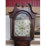 A Georgian mahogany longcase clock with satin and ebony inlay to case,